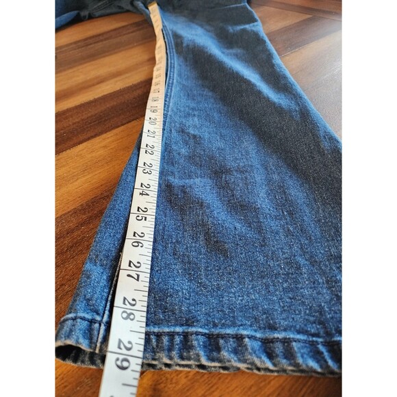 Project/Rebel Stretch Denim Jumpsuit Womens Flare Leg Blue Zip Short Sleeve Sz M - Picture 11 of 11